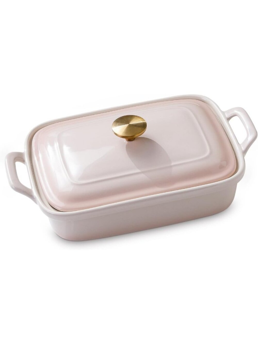 Blush Pink 2.5 Qt Stoneware Casserole Dish with Lid & Handles, Baking Essential